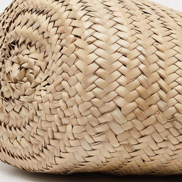 Pre Owned Christian Louboutin Orange/Beige Woven Raffia Loubishore Basket Bag