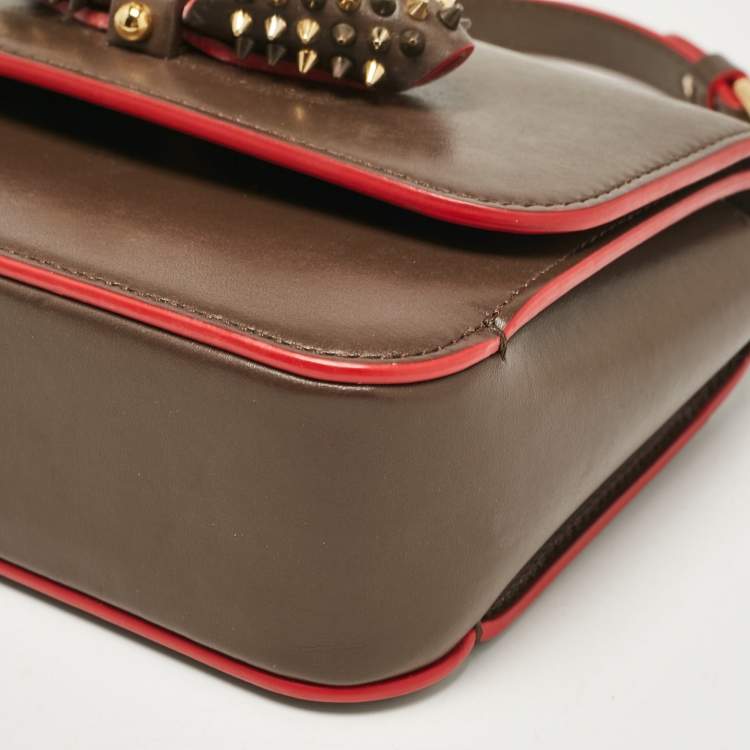 Pre Owned Christian Louboutin Brown Leather Spikes Sweet Charity Shoulder Bag