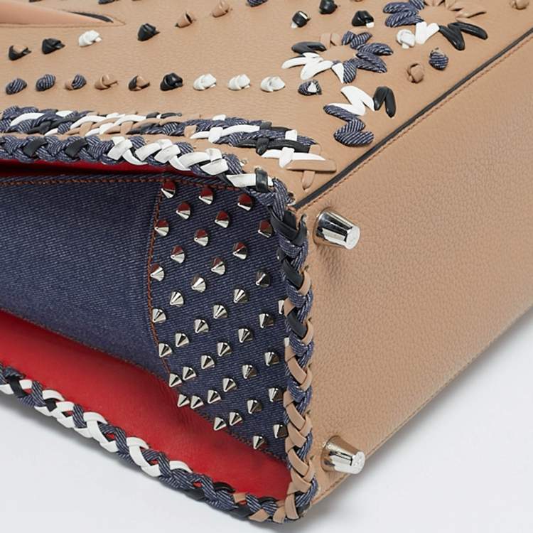 Pre Owned Christian Louboutin Beige/Blue Leather Large Mexinodo Beaded Paloma Tote