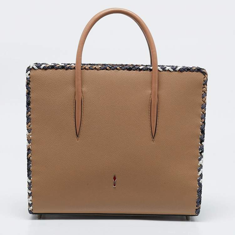 Pre Owned Christian Louboutin Beige/Blue Leather Large Mexinodo Beaded Paloma Tote