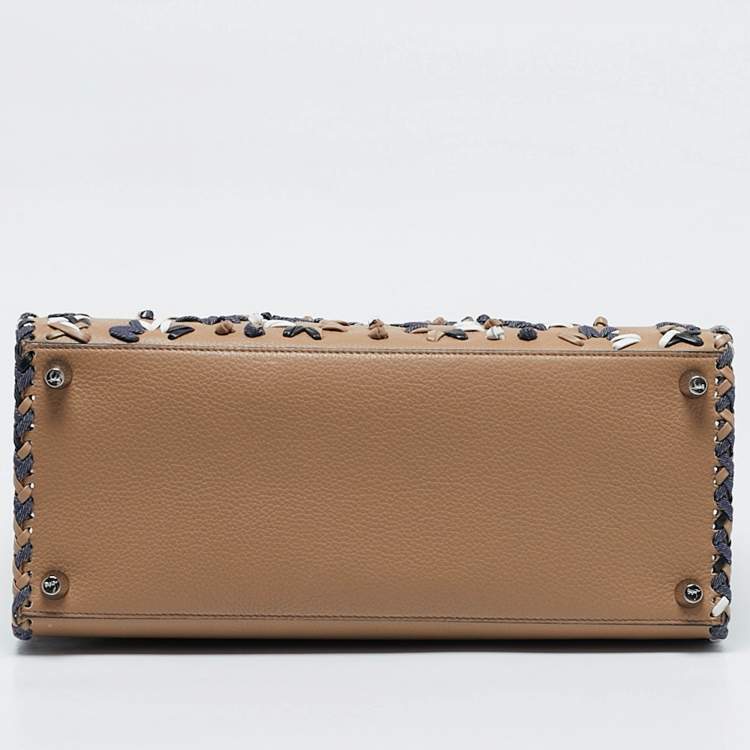 Pre Owned Christian Louboutin Beige/Blue Leather Large Mexinodo Beaded Paloma Tote