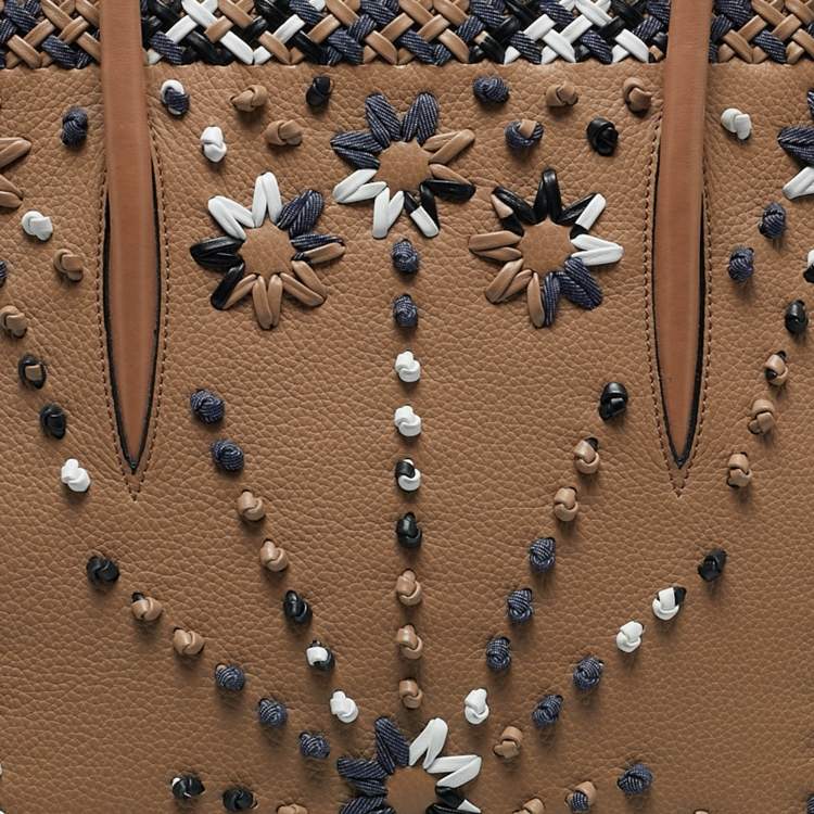 Pre Owned Christian Louboutin Beige/Blue Leather Large Mexinodo Beaded Paloma Tote