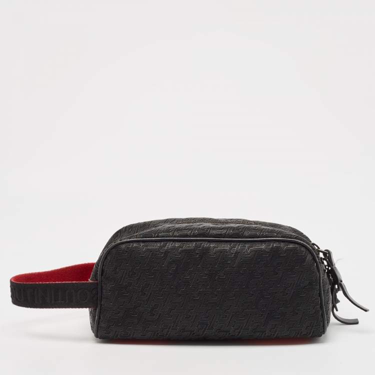 Pre Owned Christian Louboutin Black Textured Rubber Blaster Toiletry Pouch