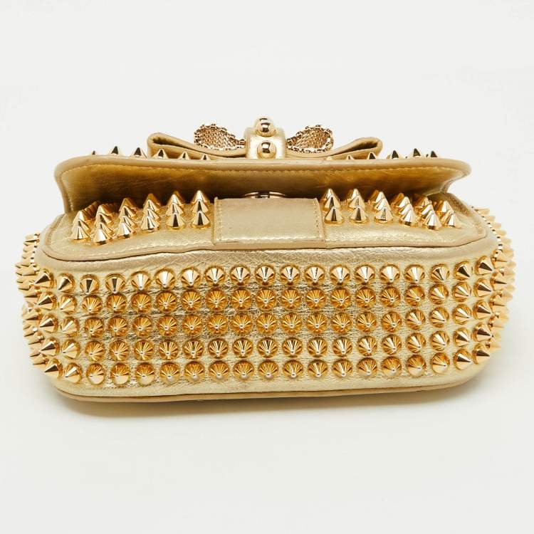 مملوكة مسبقًا Christian Louboutin Gold Leather Mini Spiked Sweet Charity Crossbody Bag