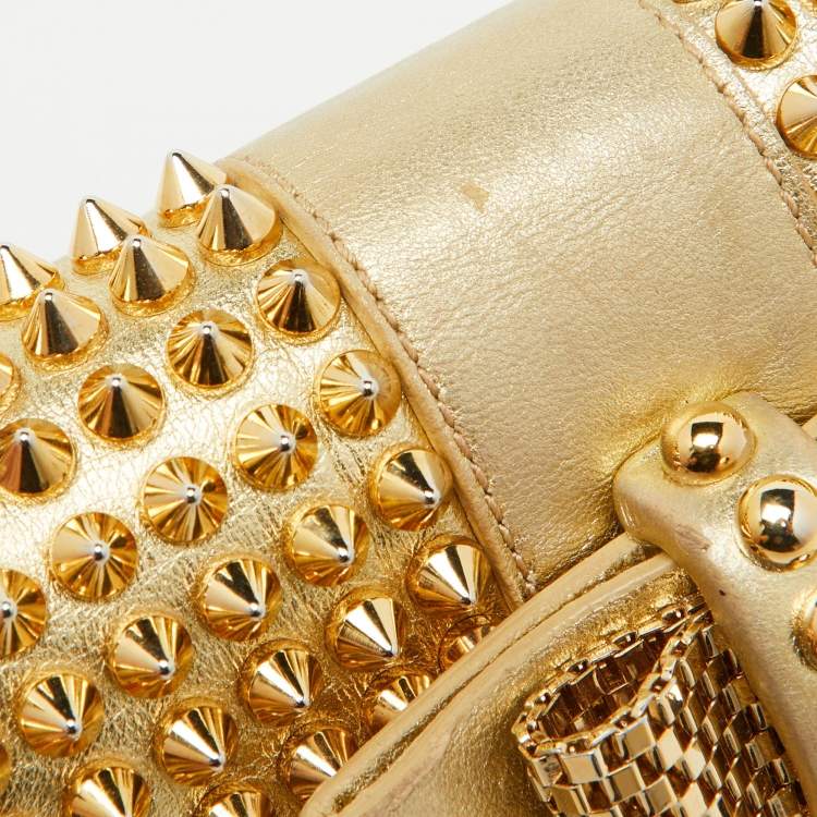 مملوكة مسبقًا Christian Louboutin Gold Leather Mini Spiked Sweet Charity Crossbody Bag