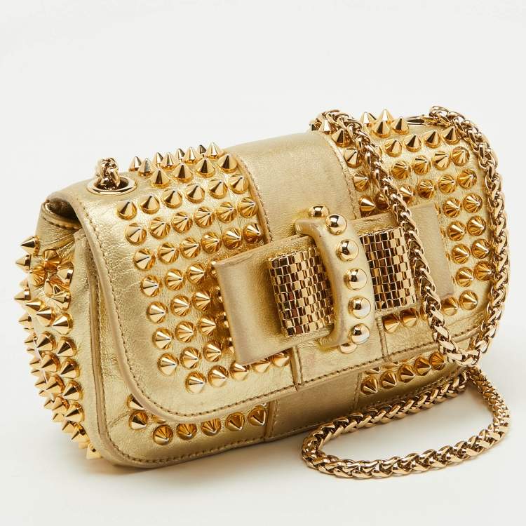 مملوكة مسبقًا Christian Louboutin Gold Leather Mini Spiked Sweet Charity Crossbody Bag