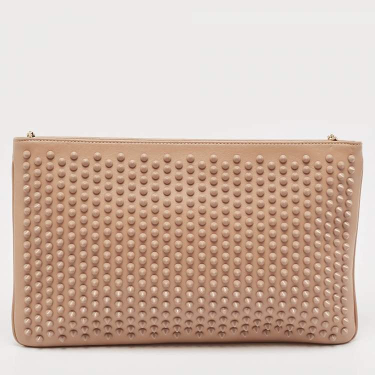 Pre Owned Christian Louboutin Beige Leather Spike Clutch Bag