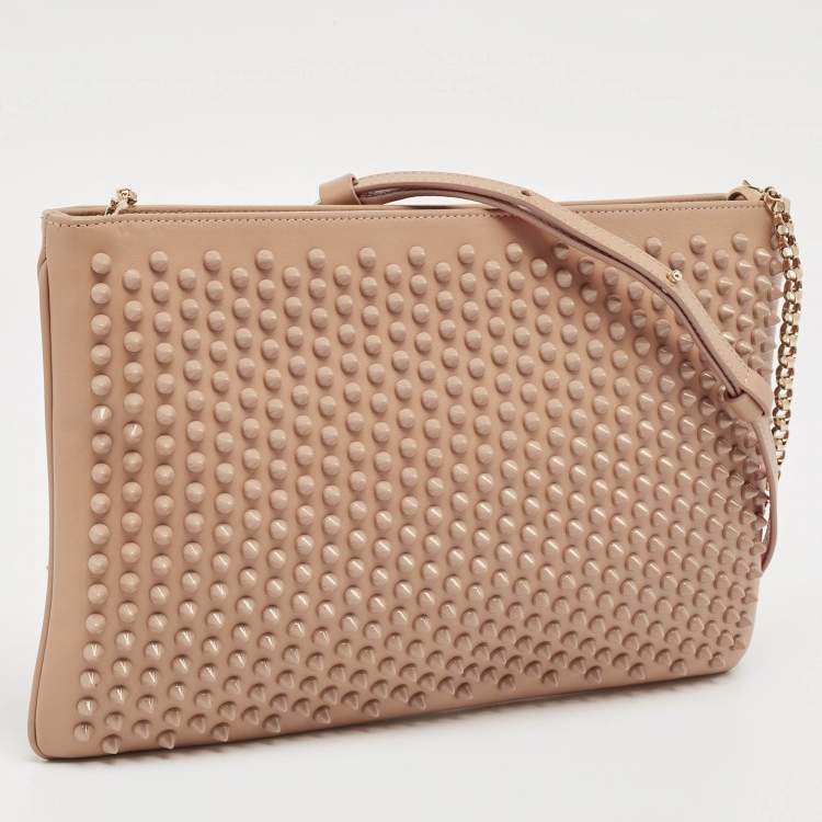 Pre Owned Christian Louboutin Beige Leather Spike Clutch Bag