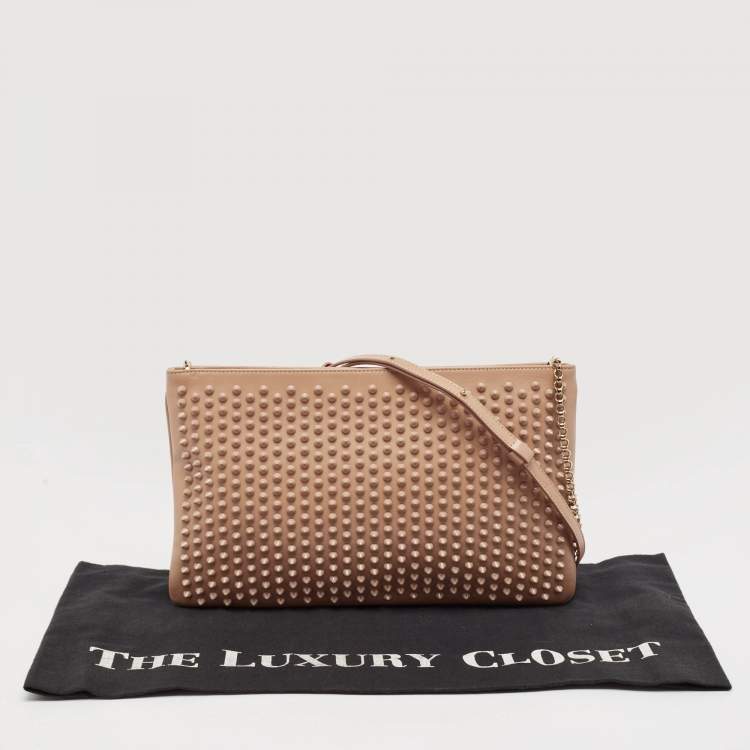 Pre Owned Christian Louboutin Beige Leather Spike Clutch Bag