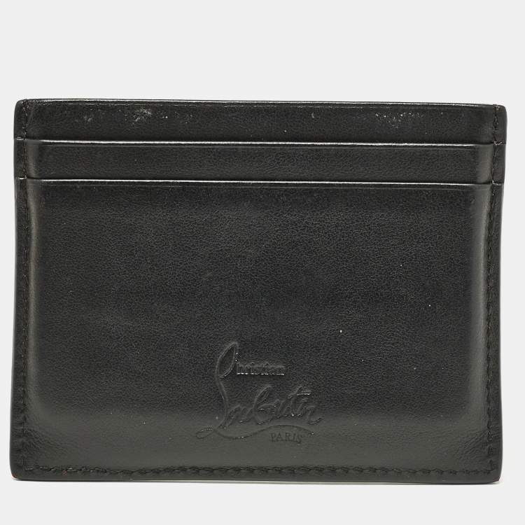 Pre Owned Christian Louboutin Black Leather Spike Kios Card Holder