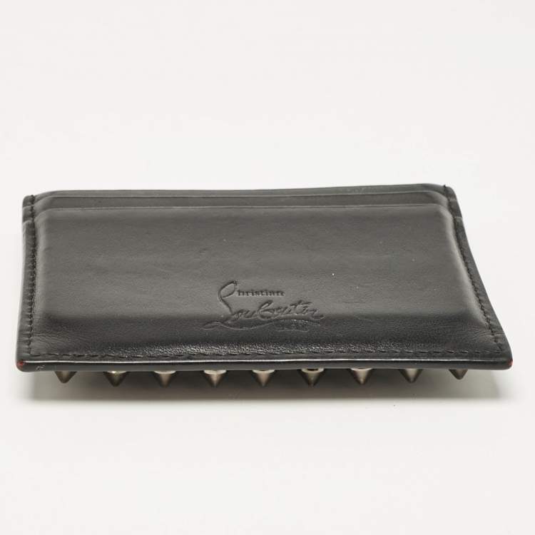 Pre Owned Christian Louboutin Black Leather Spike Kios Card Holder