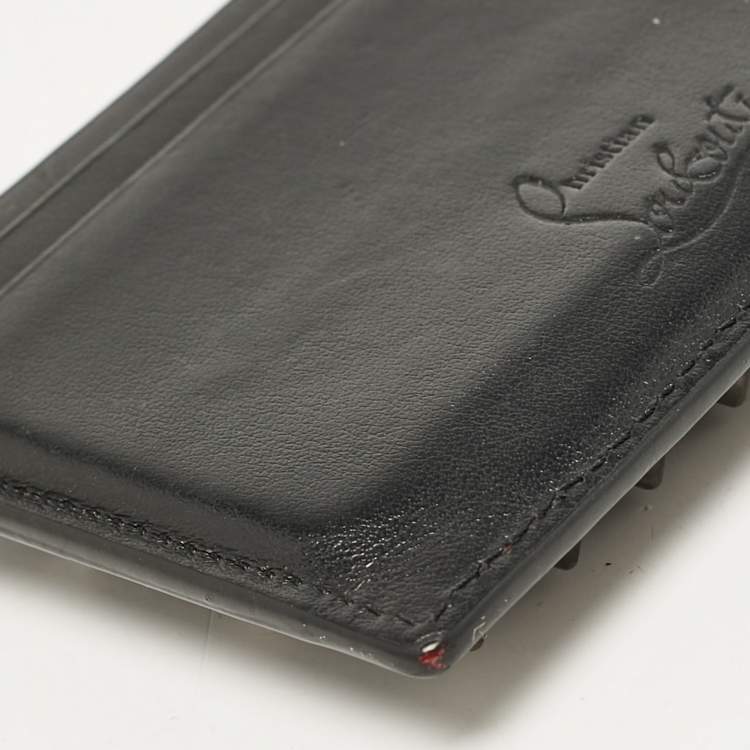 Pre Owned Christian Louboutin Black Leather Spike Kios Card Holder