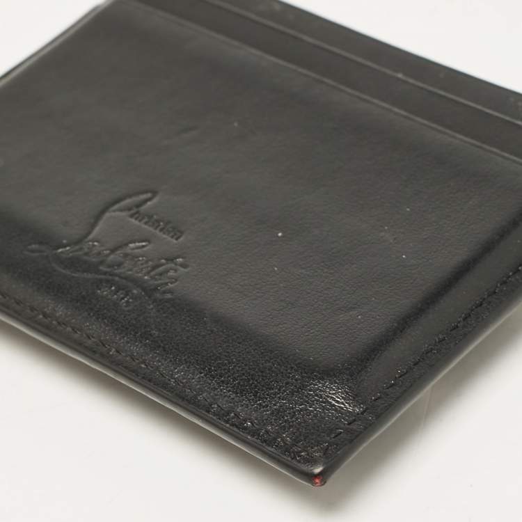 Pre Owned Christian Louboutin Black Leather Spike Kios Card Holder