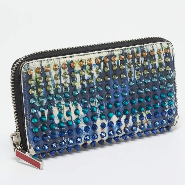 Pre Owned Christian Louboutin Multicolor Leather Panettone Spikes  Zip Around Wallet