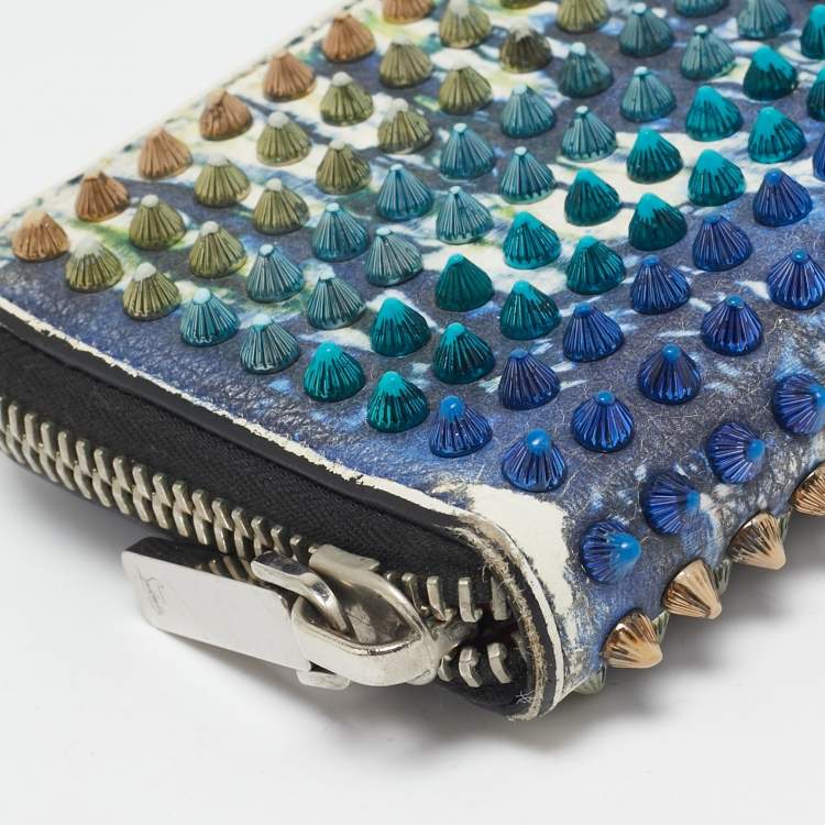 Pre Owned Christian Louboutin Multicolor Leather Panettone Spikes  Zip Around Wallet