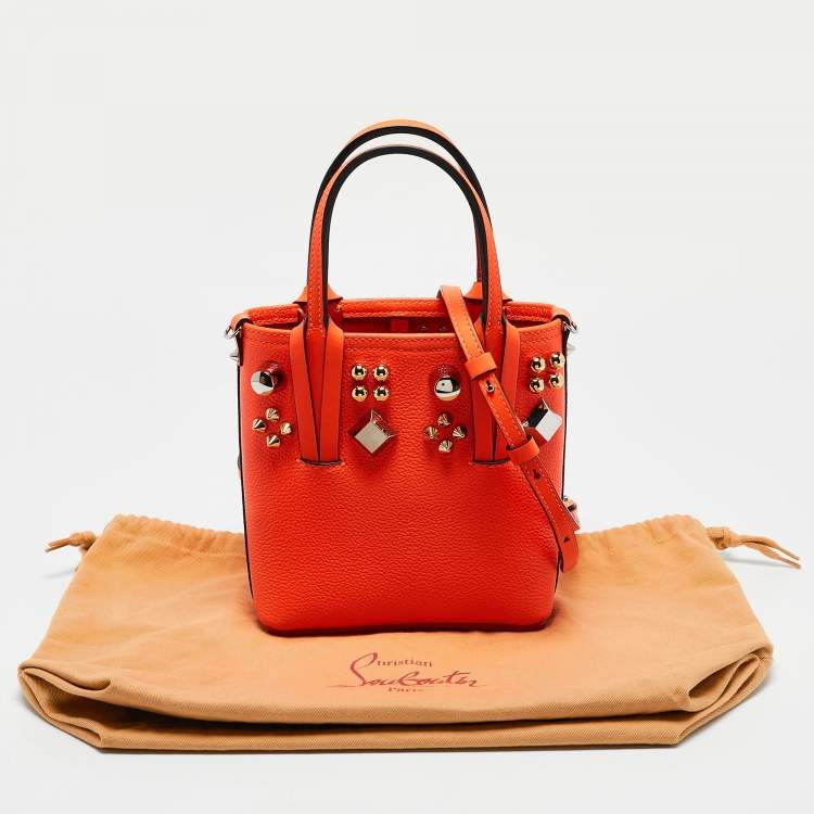 Pre Owned Christian Louboutin Neon Orange Leather Mini Embellished N/S Cabata Tote