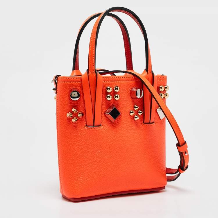 Pre Owned Christian Louboutin Neon Orange Leather Mini Embellished N/S Cabata Tote