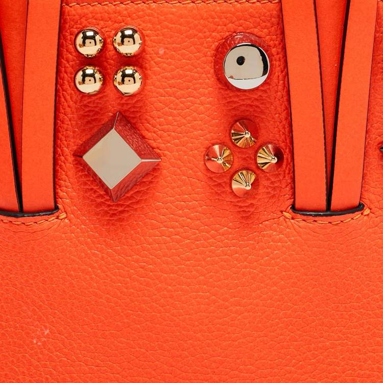 Pre Owned Christian Louboutin Neon Orange Leather Mini Embellished N/S Cabata Tote