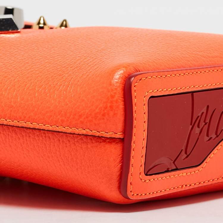 Pre Owned Christian Louboutin Neon Orange Leather Mini Embellished N/S Cabata Tote