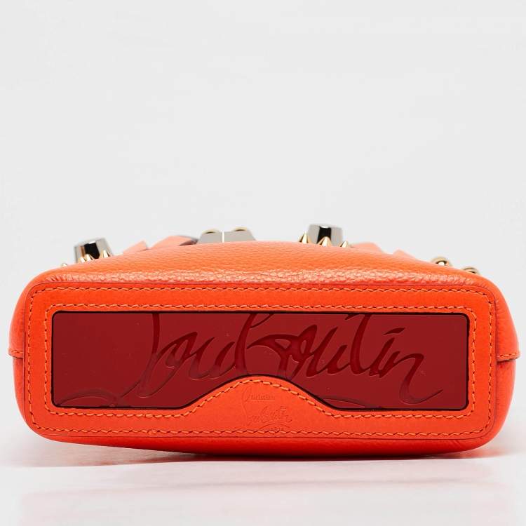 Pre Owned Christian Louboutin Neon Orange Leather Mini Embellished N/S Cabata Tote
