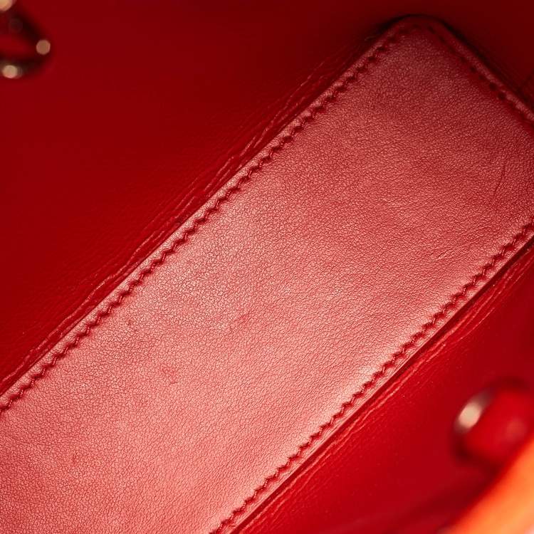 Pre Owned Christian Louboutin Neon Orange Leather Mini Embellished N/S Cabata Tote
