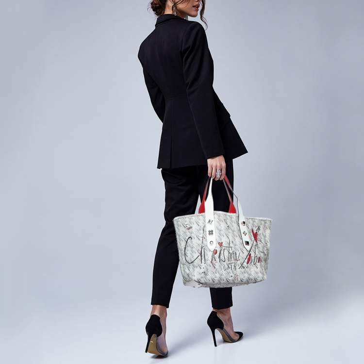Pre Owned Christian Louboutin White Toile Monogram Coated Canvas and Leather Cabata Tote