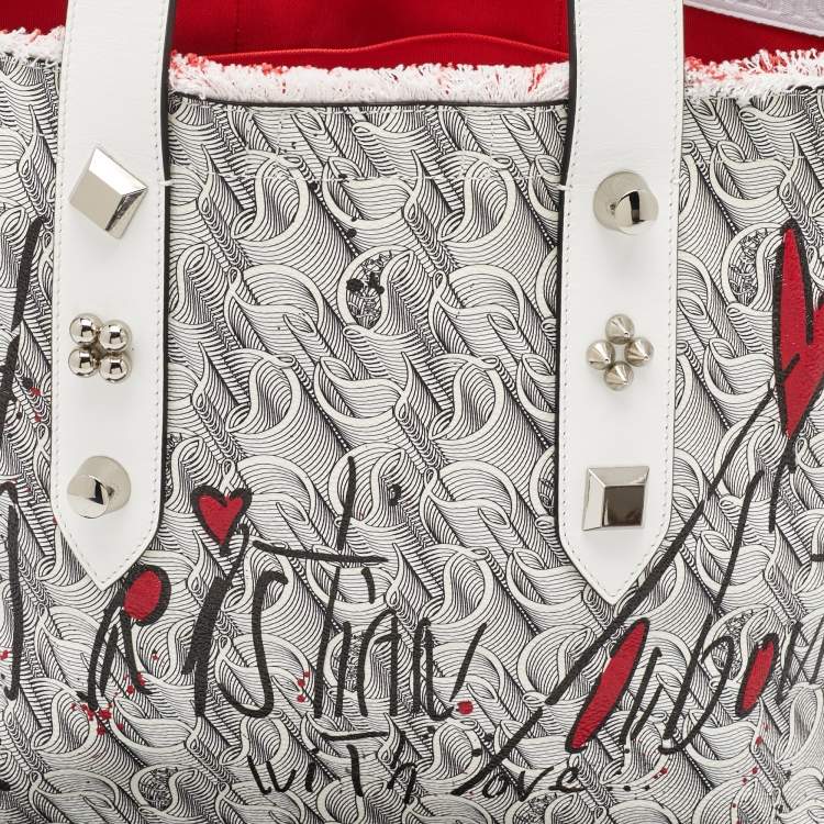 Pre Owned Christian Louboutin White Toile Monogram Coated Canvas and Leather Cabata Tote