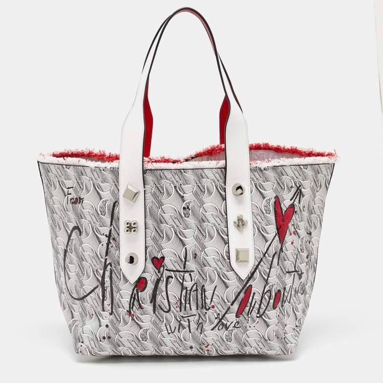 Pre Owned Christian Louboutin White Toile Monogram Coated Canvas and Leather Cabata Tote