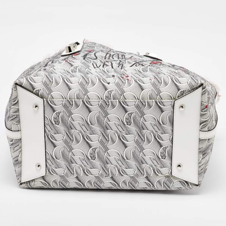 Pre Owned Christian Louboutin White Toile Monogram Coated Canvas and Leather Cabata Tote