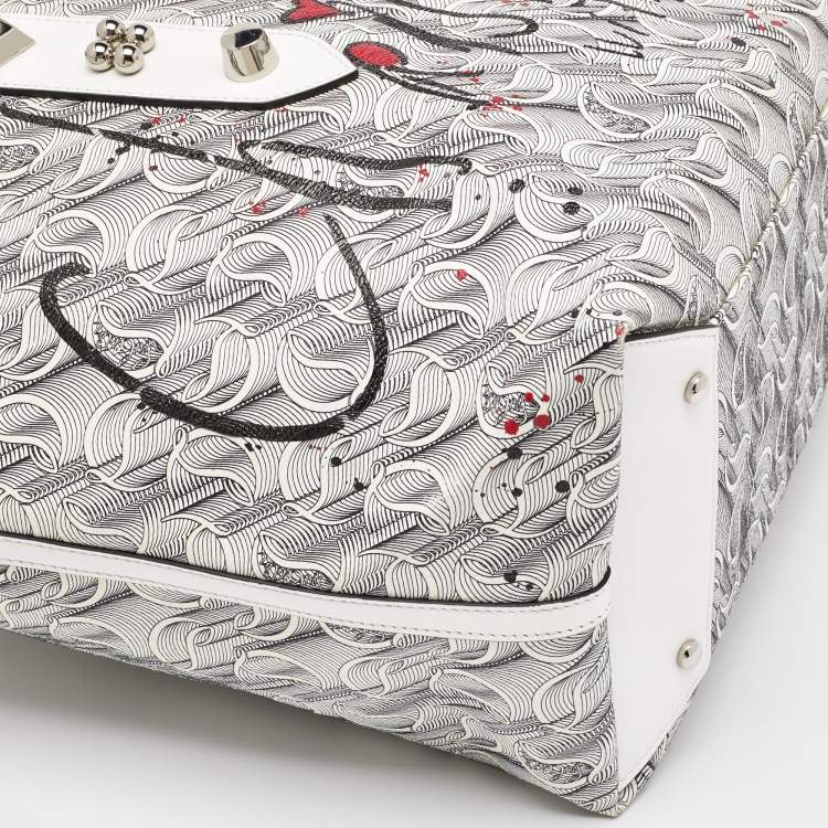 Pre Owned Christian Louboutin White Toile Monogram Coated Canvas and Leather Cabata Tote