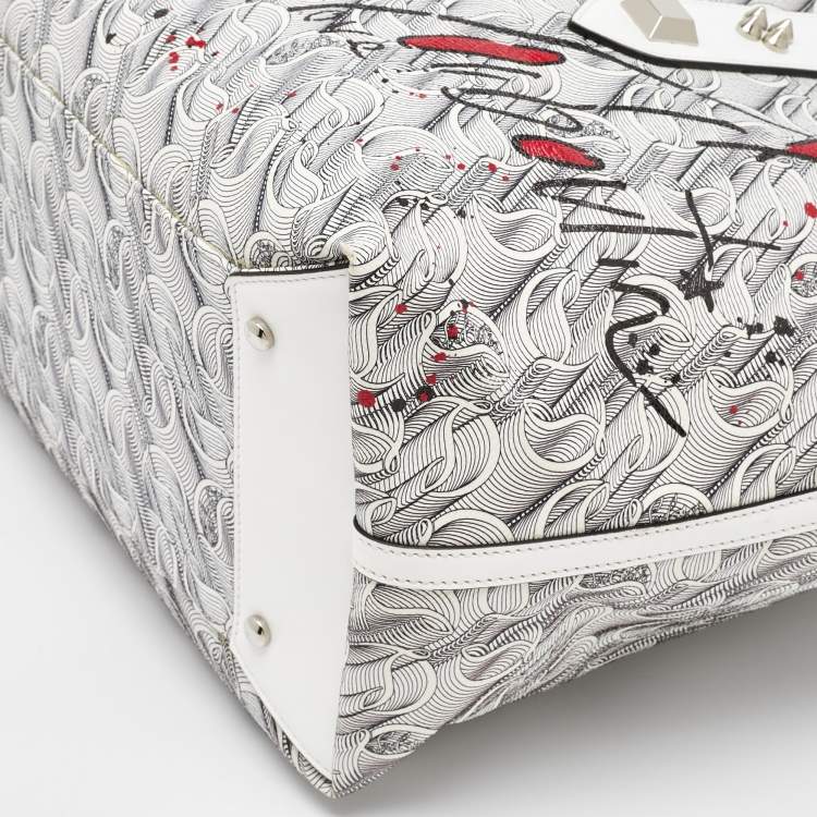 Pre Owned Christian Louboutin White Toile Monogram Coated Canvas and Leather Cabata Tote