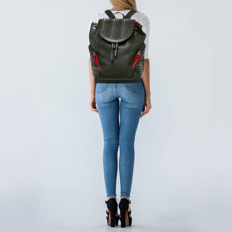Pre Owned Christian Louboutin Olive Green/BlackLeather and Rubber Explorafunk Backpack
