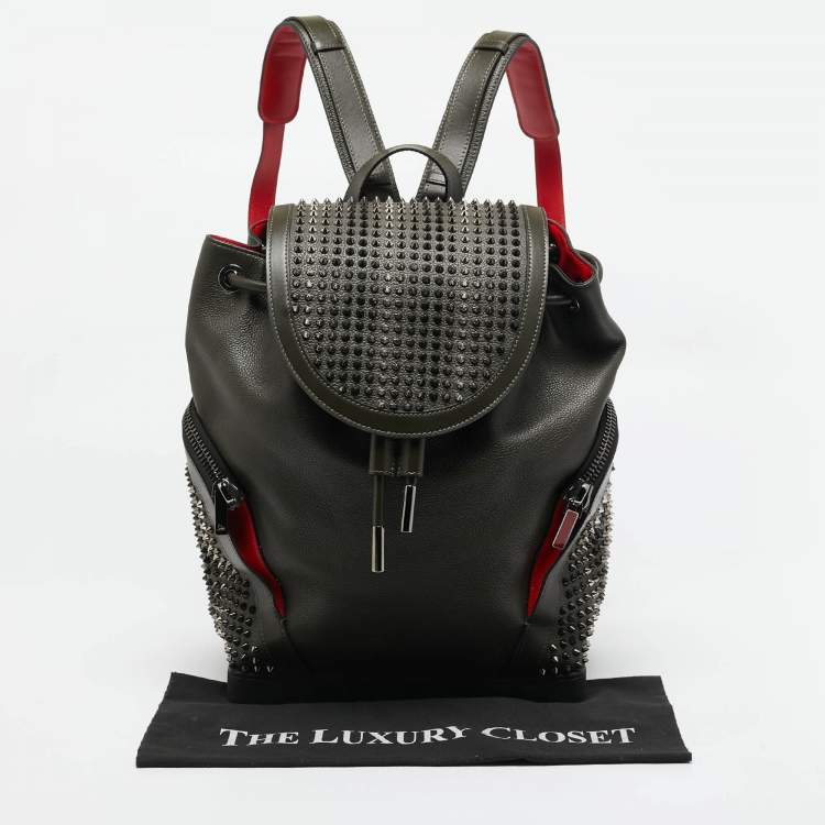 Pre Owned Christian Louboutin Olive Green/BlackLeather and Rubber Explorafunk Backpack