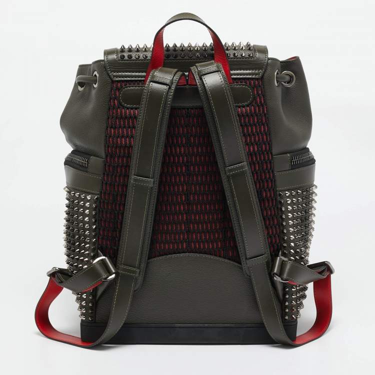 Pre Owned Christian Louboutin Olive Green/BlackLeather and Rubber Explorafunk Backpack