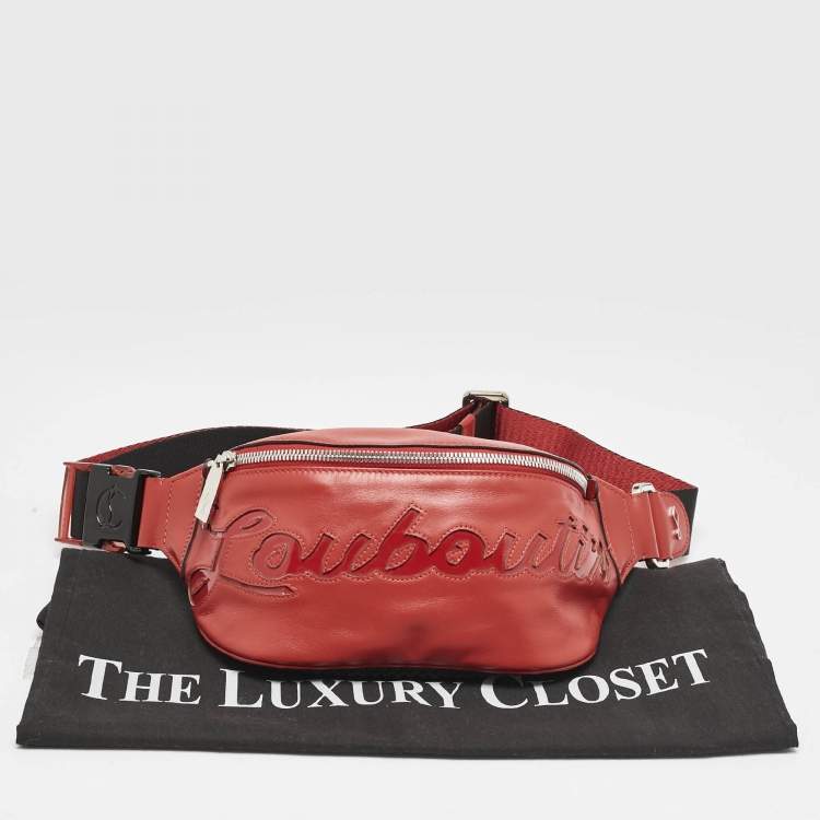 Pre Owned Christian Louboutin Red/Black Leather and Mesh Marie Jane Waist Bag