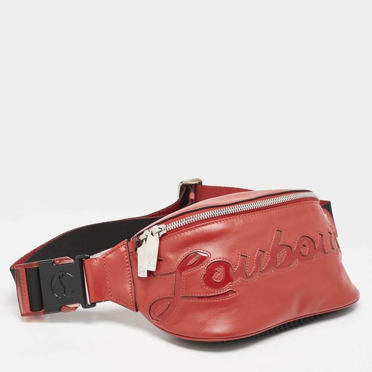 Pre Owned Christian Louboutin Red/Black Leather and Mesh Marie Jane Waist Bag