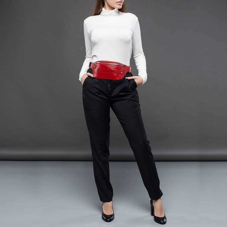 Pre Owned Christian Louboutin Red/Black Leather and Mesh Marie Jane Waist Bag