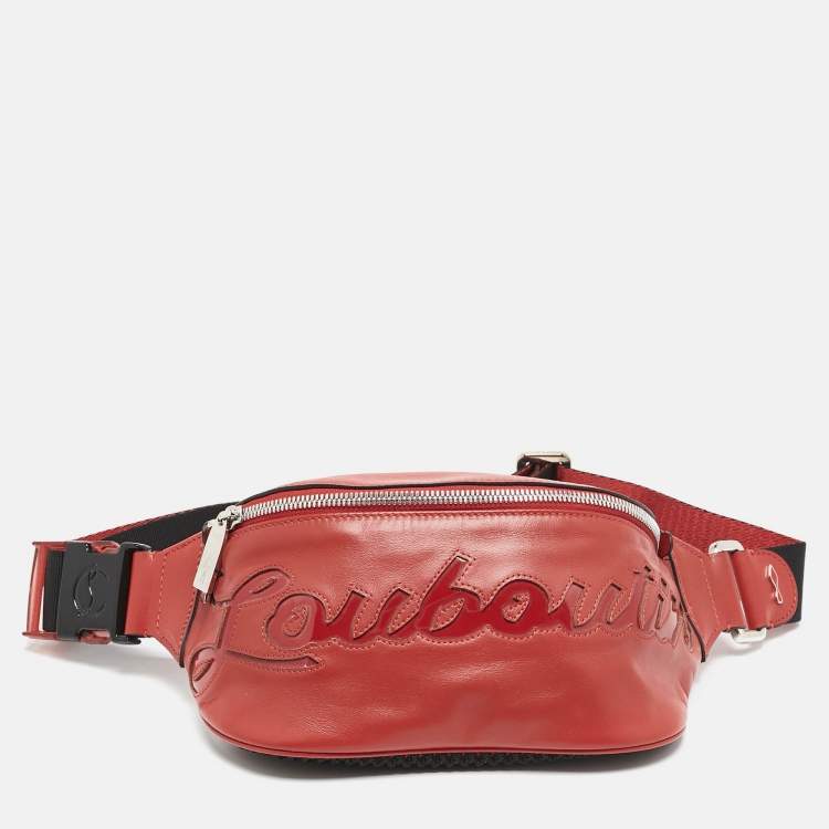 Pre Owned Christian Louboutin Red/Black Leather and Mesh Marie Jane Waist Bag