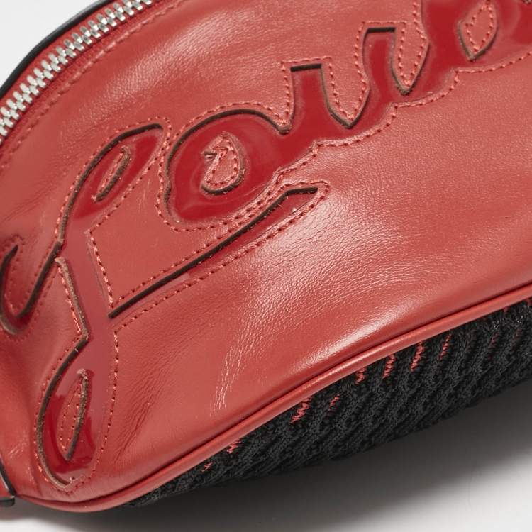 Pre Owned Christian Louboutin Red/Black Leather and Mesh Marie Jane Waist Bag