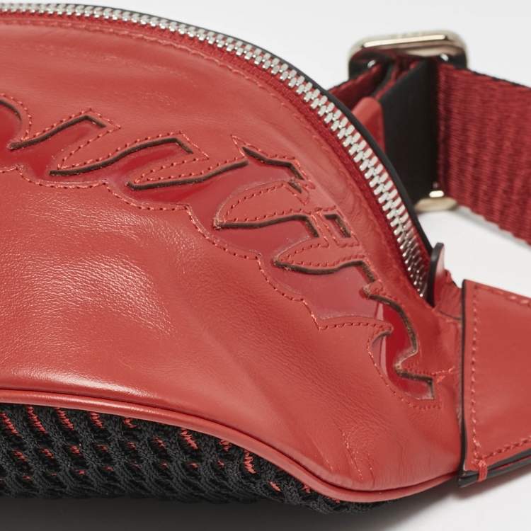 Pre Owned Christian Louboutin Red/Black Leather and Mesh Marie Jane Waist Bag