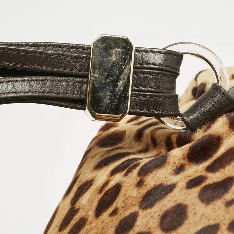 Pre Owned Christian Louboutin Brown Leopard Print Calfhair and Leather Pleated Satchel
