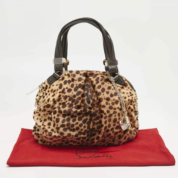 Pre Owned Christian Louboutin Brown Leopard Print Calfhair and Leather Pleated Satchel
