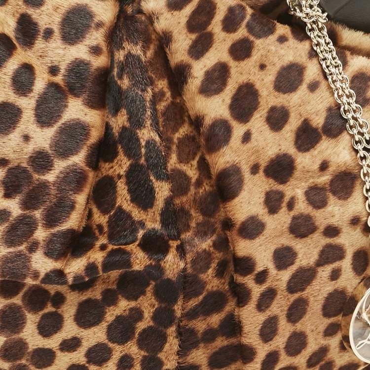 Pre Owned Christian Louboutin Brown Leopard Print Calfhair and Leather Pleated Satchel