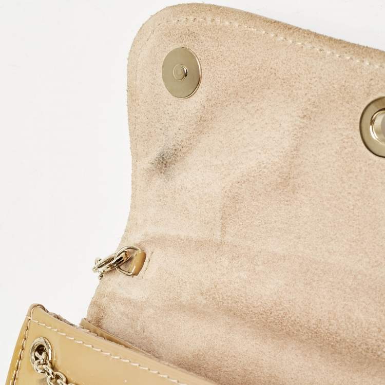 Pre Owned Christian Louboutin Beige Patent Leather Riviera Chain Clutch