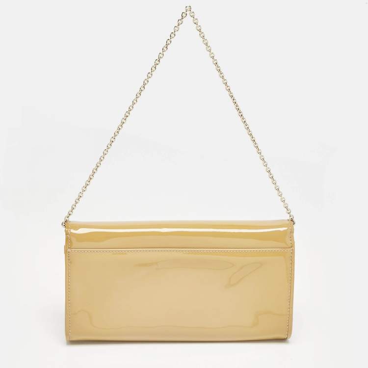 Pre Owned Christian Louboutin Beige Patent Leather Riviera Chain Clutch