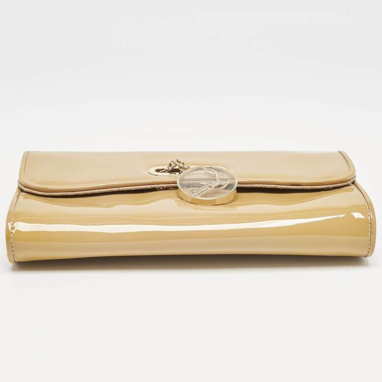 Pre Owned Christian Louboutin Beige Patent Leather Riviera Chain Clutch