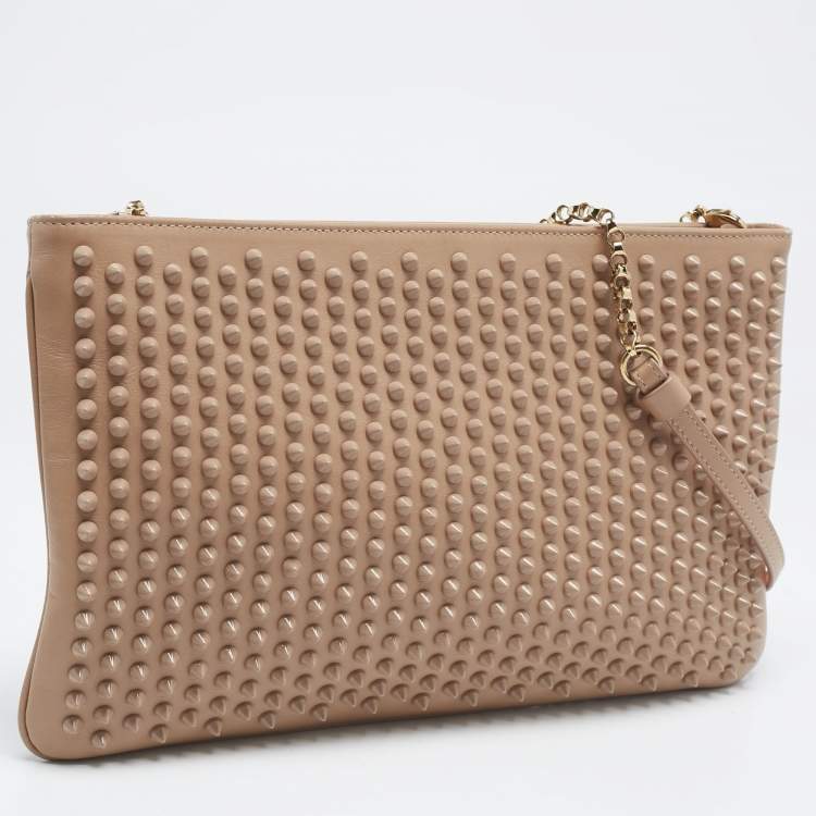 Pre Owned Christian Louboutin Beige Leather Spiked Strap Pouch
