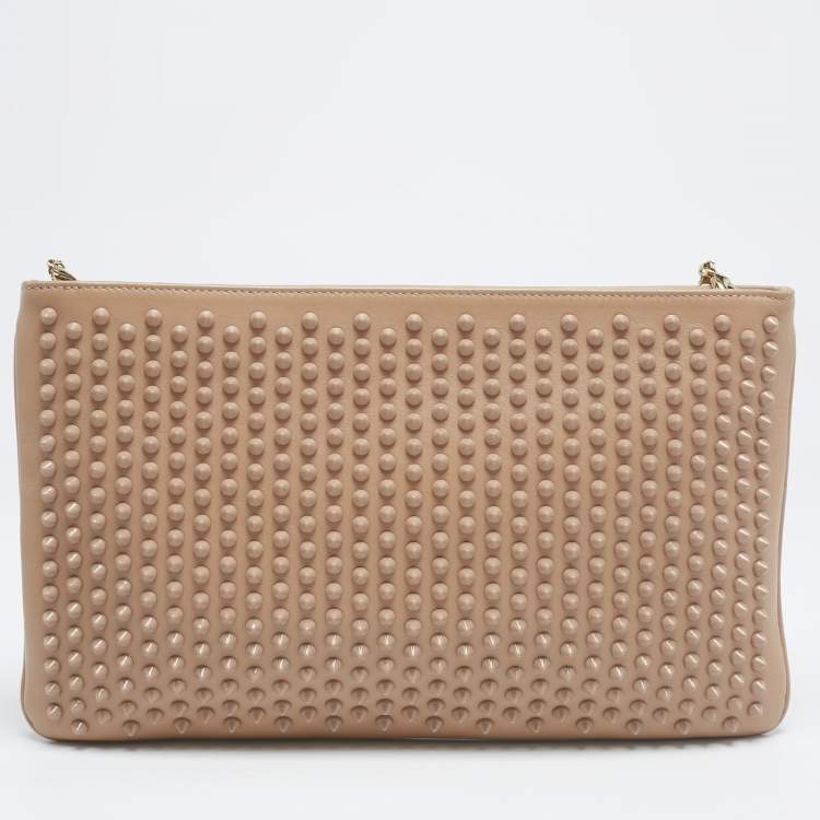 Pre Owned Christian Louboutin Beige Leather Spiked Strap Pouch