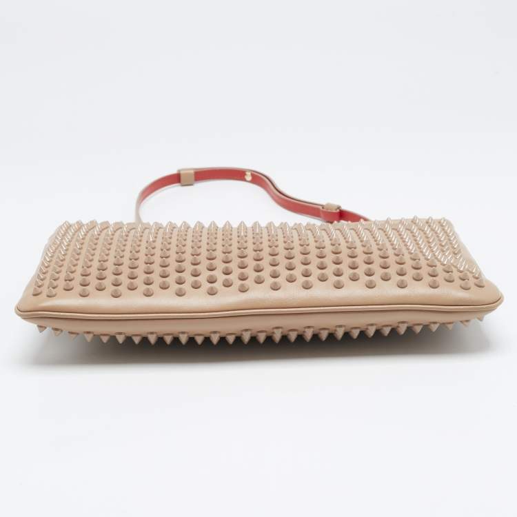 Pre Owned Christian Louboutin Beige Leather Spiked Strap Pouch