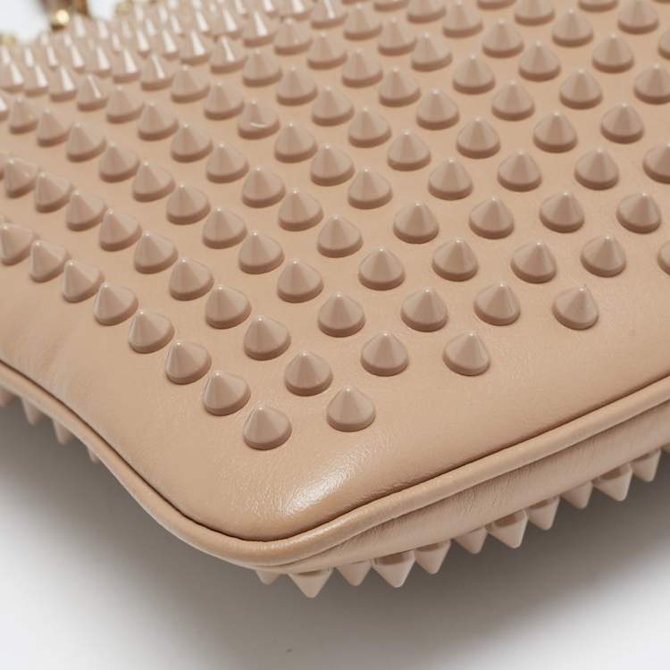 Pre Owned Christian Louboutin Beige Leather Spiked Strap Pouch